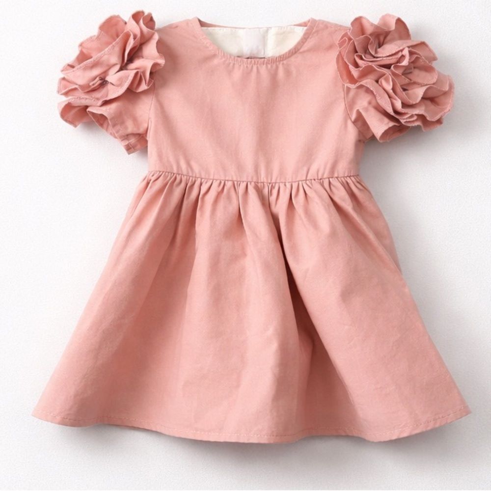 SHEIN dusty pink dress with rosette sleeve detail size 9-12 months NWOT